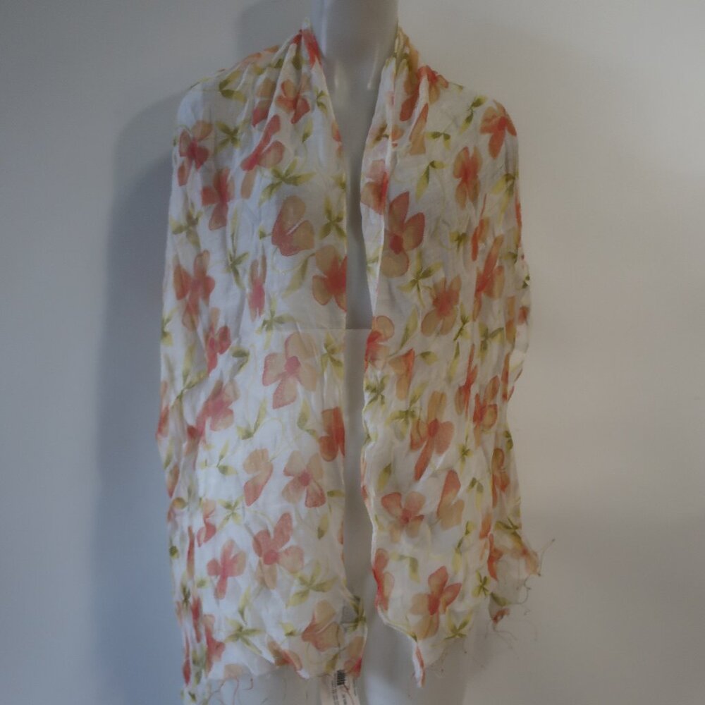 NWT Womens Fleurs Oversized Beige, Pink, Green Floral Silk Scarf